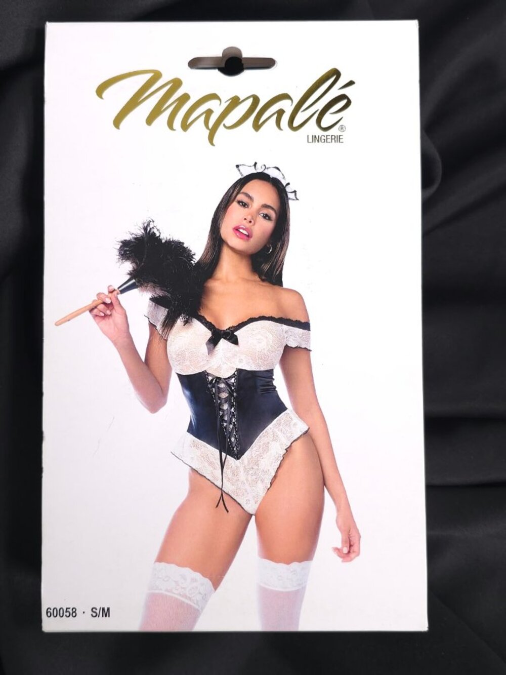 Mapalé French Maid Black White Lace Bodysuit Headpiece 2 Piece Set S/M 60058